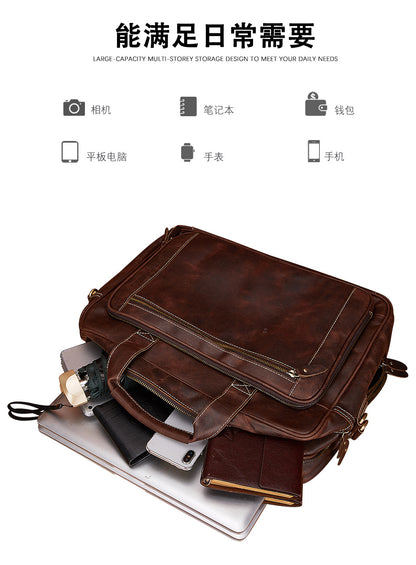 Men's Handbag Briefcase Cowhide Genuine Leather Retro Business Men Computer Bag 