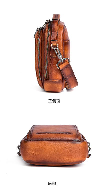 Men's Shoulder Bag Genuine Cowhide Leather Retro Casual Crossbody Bag for Men 