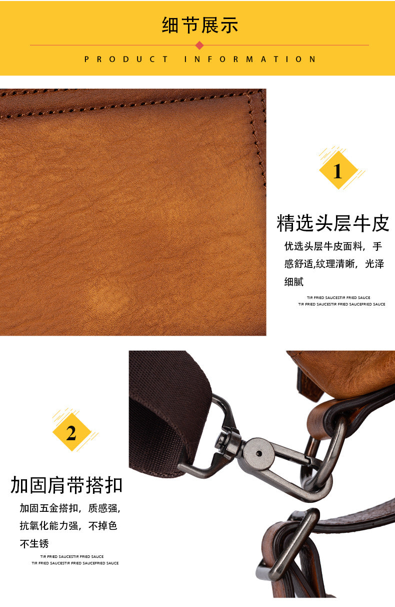 Men's Handbag Genuine Cowhide Leather Retro Casual Men Bag 