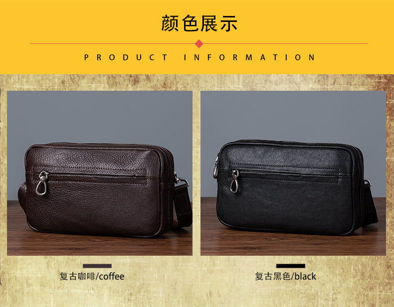 Men's Shoulder Bag Genuine Cowhide Leather Retro Casual Men Clutch Bag Crossbody Bag 