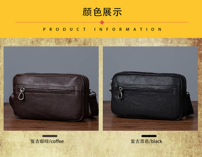 Men's Shoulder Bag Genuine Cowhide Leather Retro Casual Men Clutch Bag Crossbody Bag 