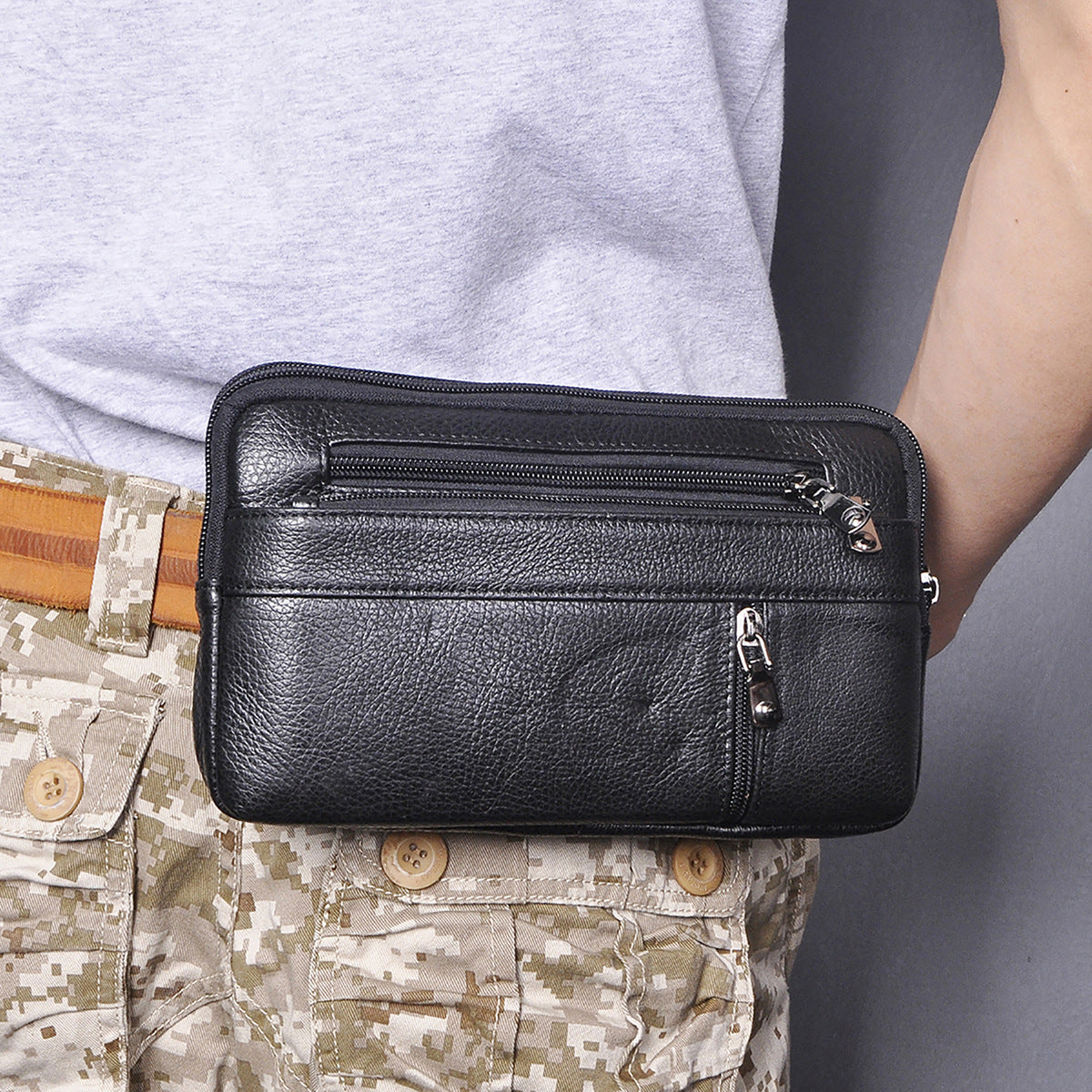 Men's Waist Pouch Cowhide Genuine Leather Retro Fashion Casual Outdoor Men's Bag 