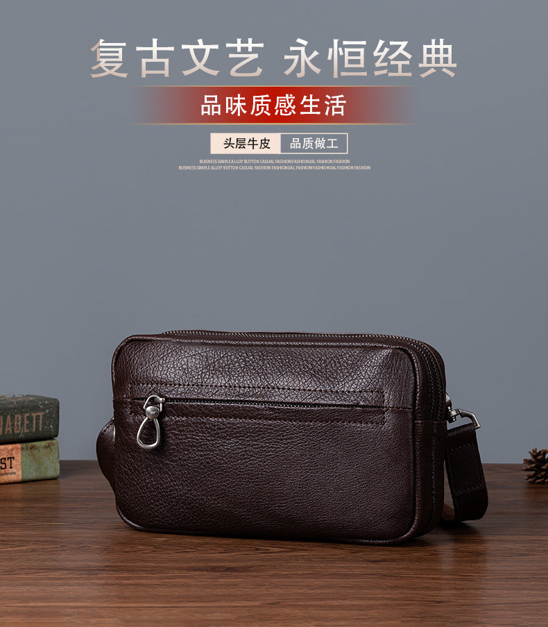 Men's Shoulder Bag Genuine Cowhide Leather Retro Casual Men Clutch Bag Crossbody Bag 