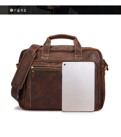 Men's Handbag Briefcase Cowhide Genuine Leather Retro Business Men Computer Bag 