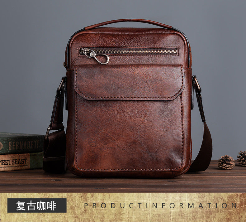 Men's Shoulder Bag Genuine Cowhide Leather Retro Casual Men's Crossbody Bag Handbag 