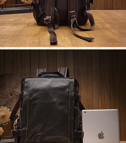 Men's backpack, handmade genuine cowhide leather travel bag, business casual fashion, unique computer bag 