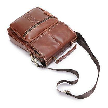 Men's Shoulder Bag Cowhide Genuine Leather Handbag Soft Leather Casual Simple Crossbody Bag for Men 