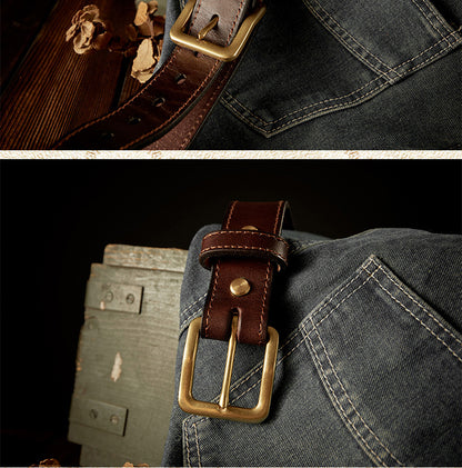 Men's Belt Handmade Cowhide Genuine Leather Needle Buckle Retro Casual Korean Fashion Men's Belt