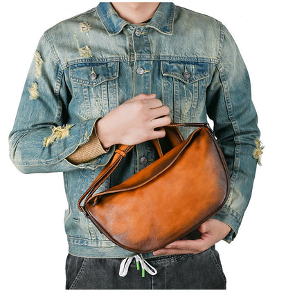 Men's Shoulder Bag Genuine Cowhide Leather Casual Business Crossbody Bag for Men 