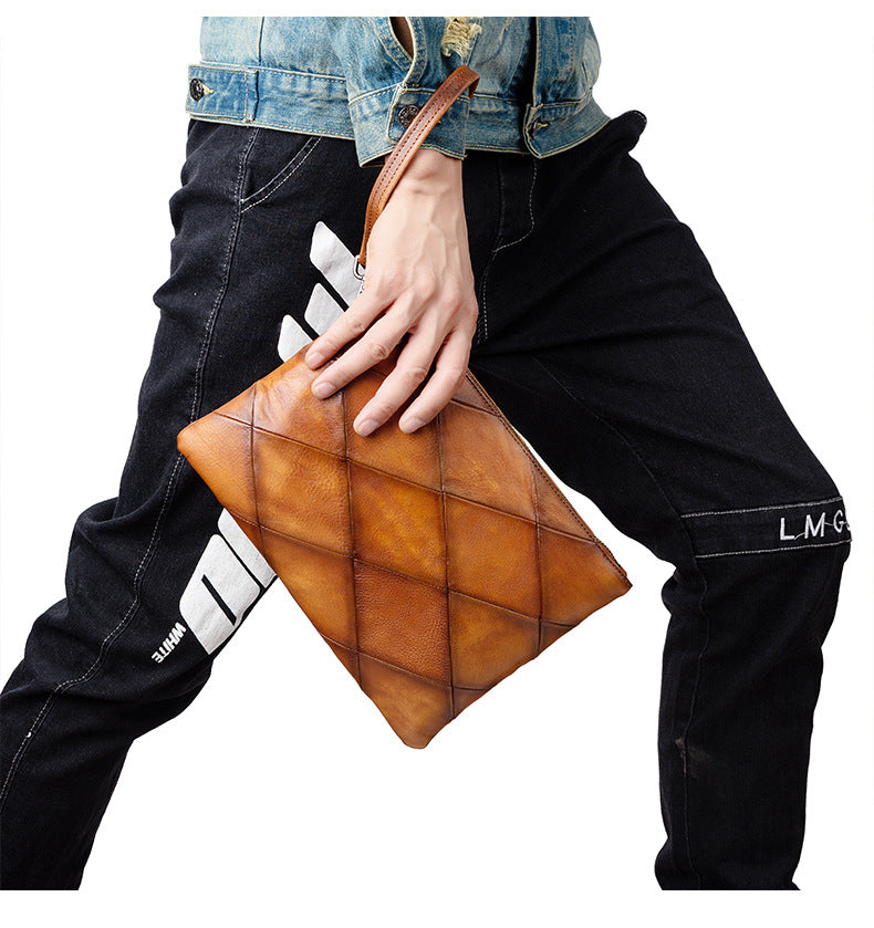 Men's Clutch Bag Cowhide Genuine Leather Casual Retro Male Handbag 