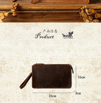 Men's Wallet Original Handmade Cowhide Crazy Horse Casual Retro Clutch Bag Men's Wallet Handbag 