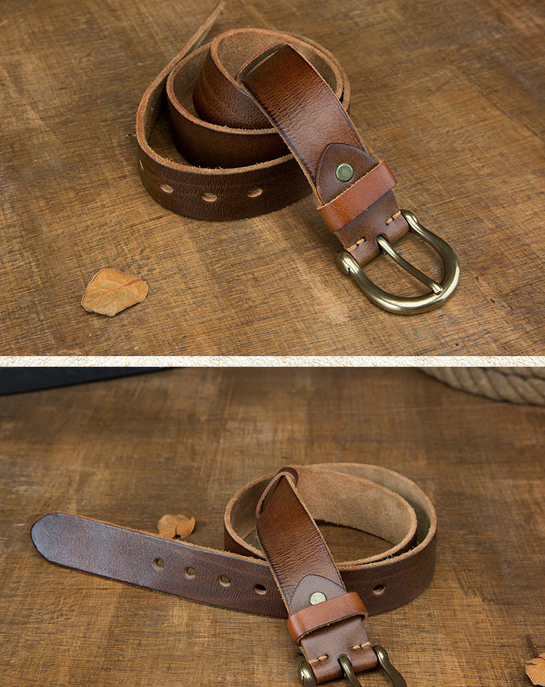 Men's Belt Original Genuine Cowhide Leather Copper Unique Needle Buckle Casual Men's Belt 