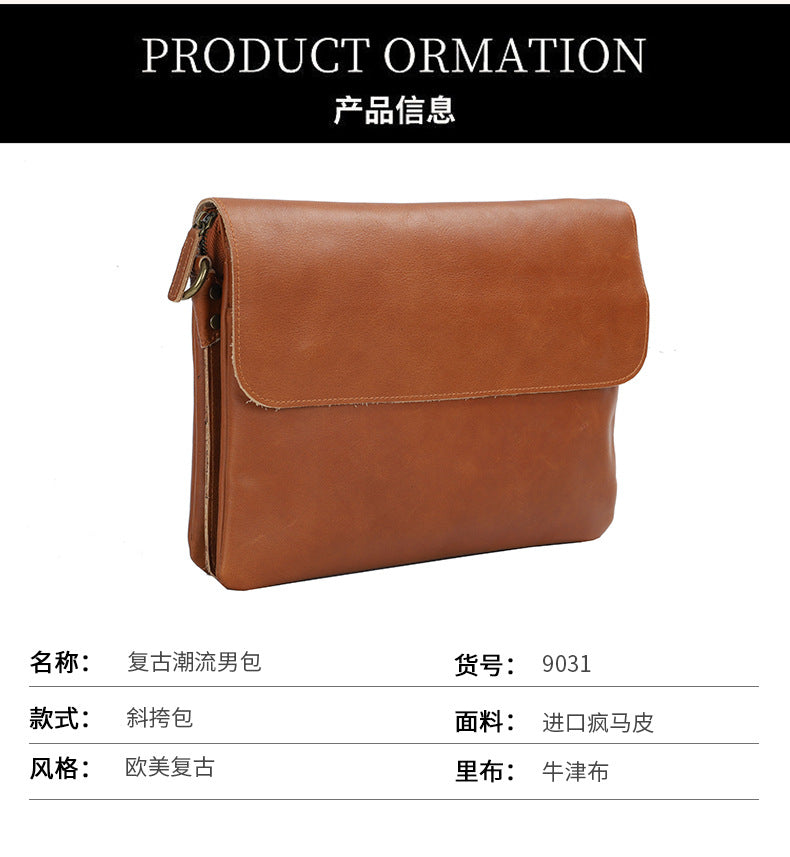 Men's Shoulder Bag Genuine Cowhide Leather Tote Bag Fashion Commuting Crossbody Bag for Men 