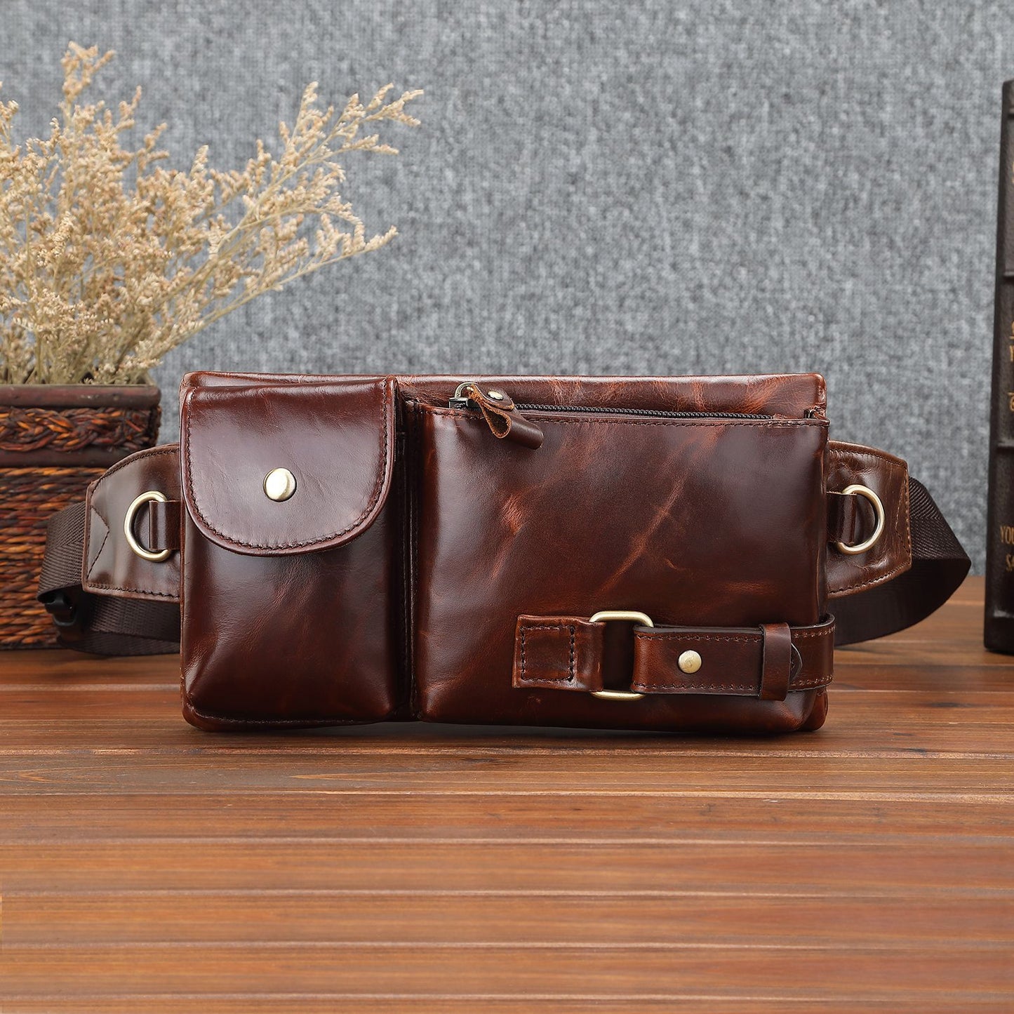 Men's Waist Pouch Cowhide Genuine Leather Korean Fashion Outdoor Sports Multifunctional Retro Men's Bag 