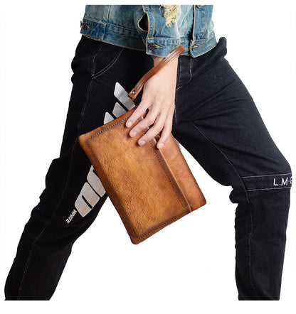 Men's Clutch Bag Cowhide Retro Casual Handbags for Men 