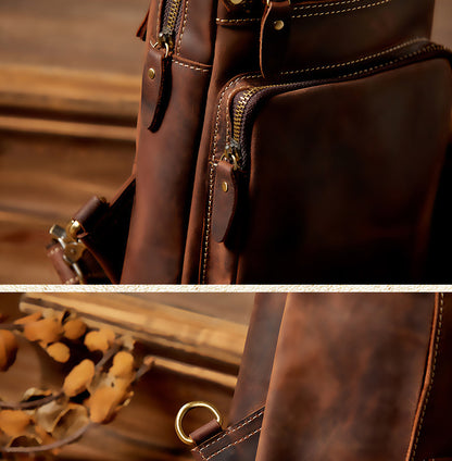 Men's Bust Bag Genuine Cowhide Leather Handmade Vintage Casual Large Capacity Men's Shoulder Bag Crossbody Bag 