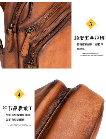 Men's bust bag Genuine cowhide leather retro crossbody bag for men 