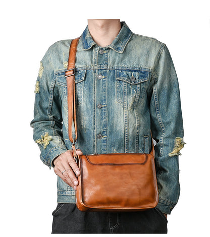 Men's Shoulder Bag Genuine Cowhide Leather Retro Casual Male Crossbody Bag 