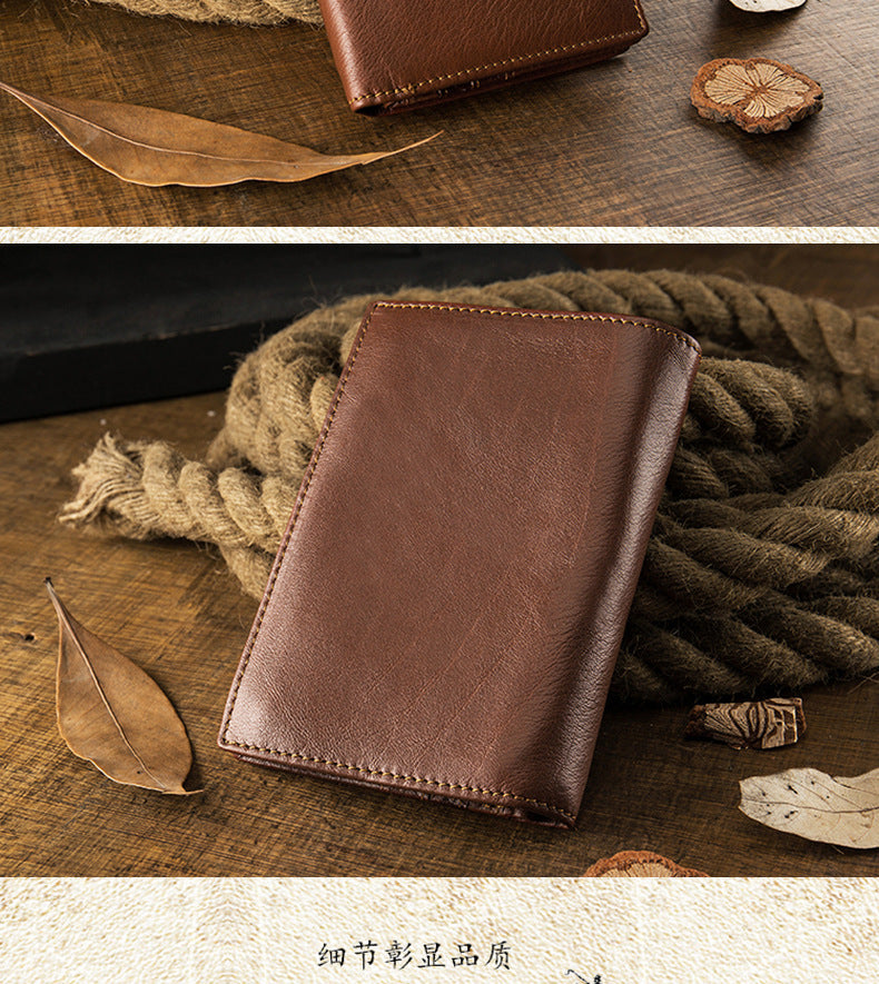 Men's Wallet Genuine Cow Leather Handmade Original Large Capacity Soft Leather Simple Men's Wallet 