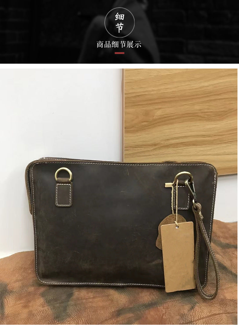 Men's Briefcase Retro Cowhide Genuine Leather Crazy Horse Commuting Simple Crossbody Bag for Men 