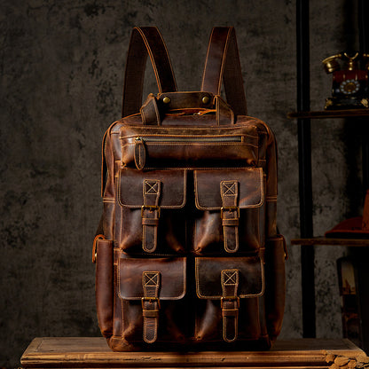 Men's backpack genuine cowhide leather Crazy Horse original large capacity retro outdoor unique travel bag 