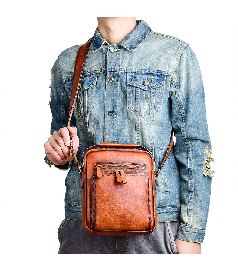 Men's Shoulder Bag Genuine Cowhide Leather Retro Casual Male Crossbody Bag 