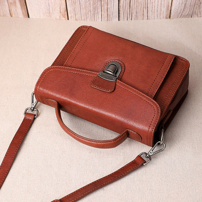 Women's Bag Handmade Genuine Leather Handbag Top Cowhide Square Bag Retro Shoulder Bag.Pochette