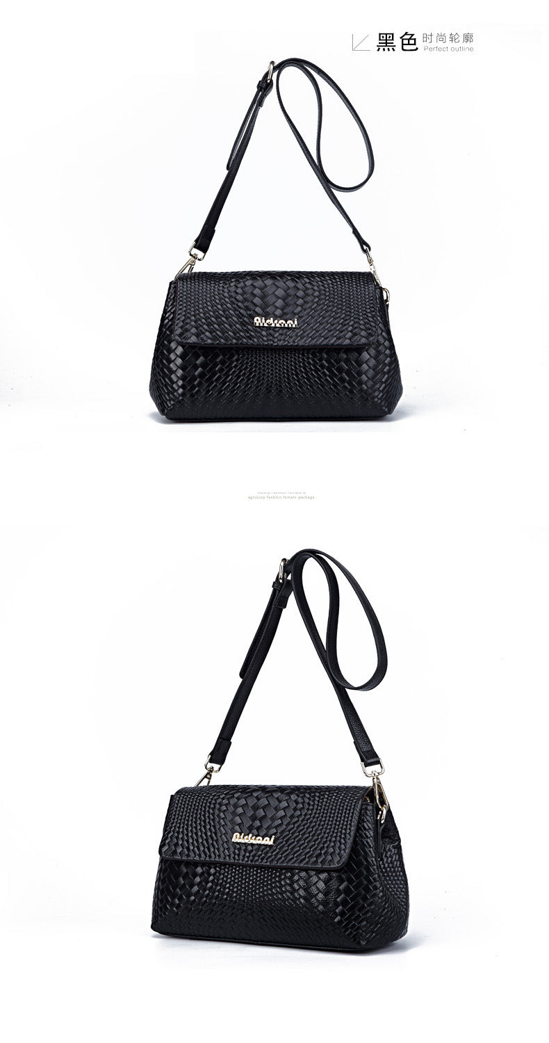 Women's bag top with cowhide fashion crossbody bag knitted bag large capacity temperament shoulder bag.Pochette