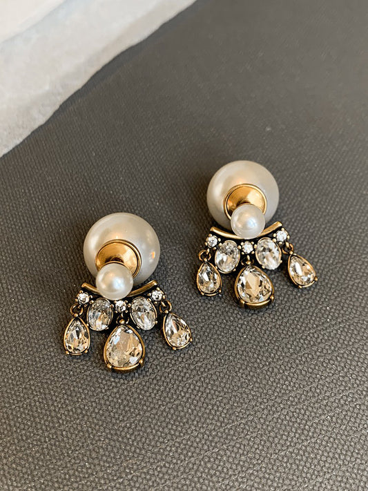 D large pearl earrings fringe earrings Retro earrings with a luxurious temperament that makes light of women's luxury