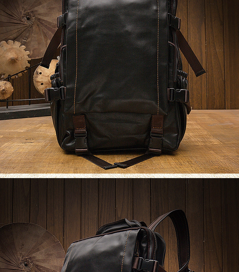 Men's backpack, handmade genuine cowhide leather travel bag, business casual fashion, unique computer bag 