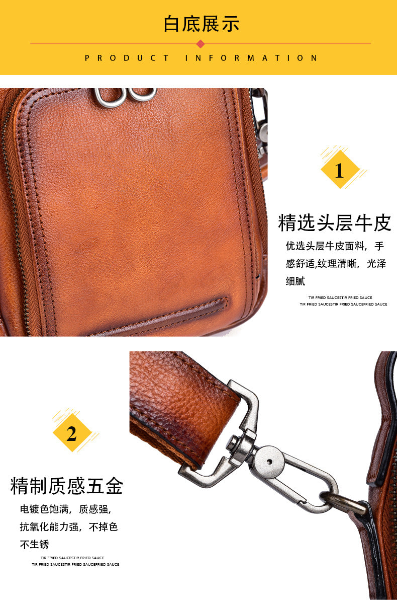 Men's Shoulder Bag Genuine Cowhide Leather Retro Casual Crossbody Bag for Men 