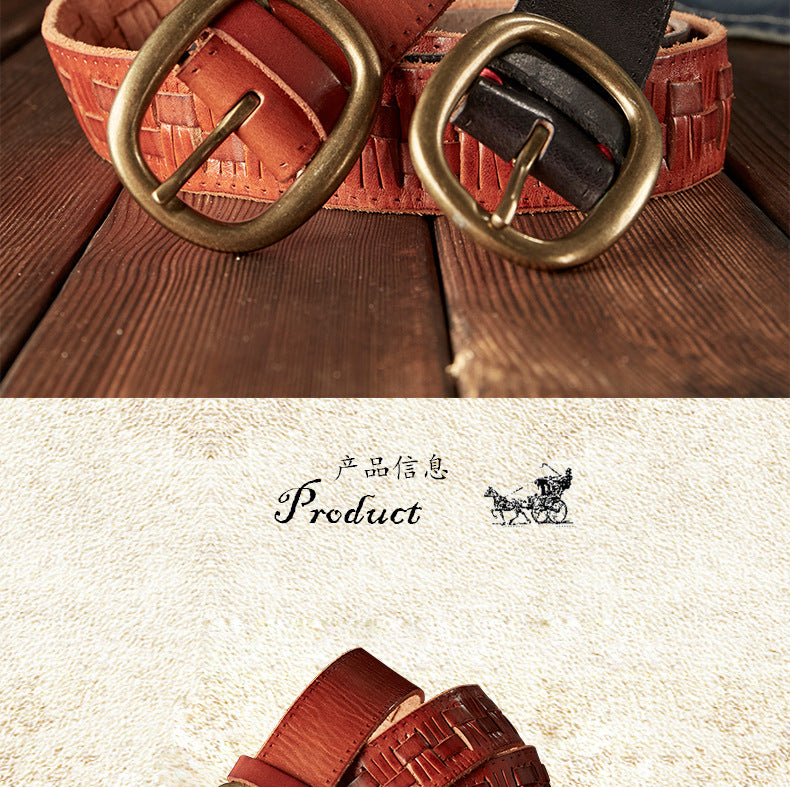 Men's Belt Hand-knitted Cowhide Genuine Leather Copper Needle Buckle Retro Fashion Personality Casual Men's Belt 