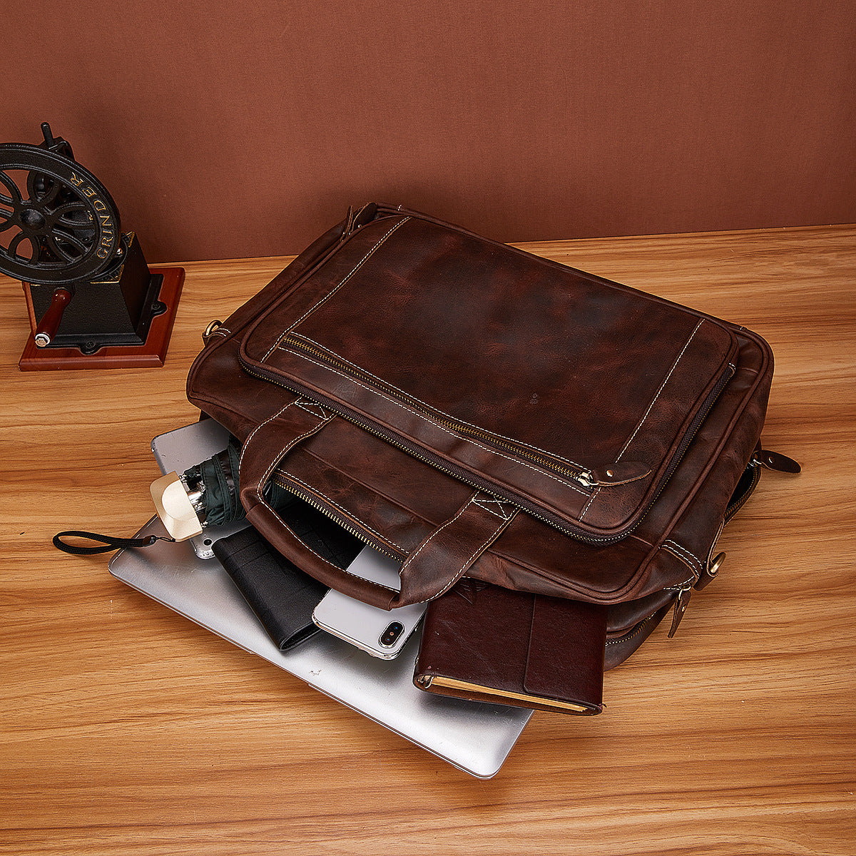 Men's Handbag Briefcase Cowhide Genuine Leather Retro Business Men Computer Bag 