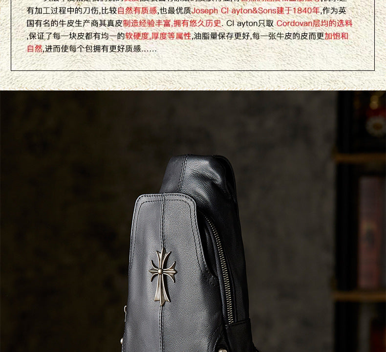 Men's bust bag handmade cowhide genuine leather fashion individuality multifunctional male crossbody bag shoulder bag 