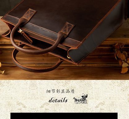 Men's Handbag Handbag Business Commuting Cow Leather Crazy Horse Handwork Retro Men Briefcase Crossbody Shoulder Bag 