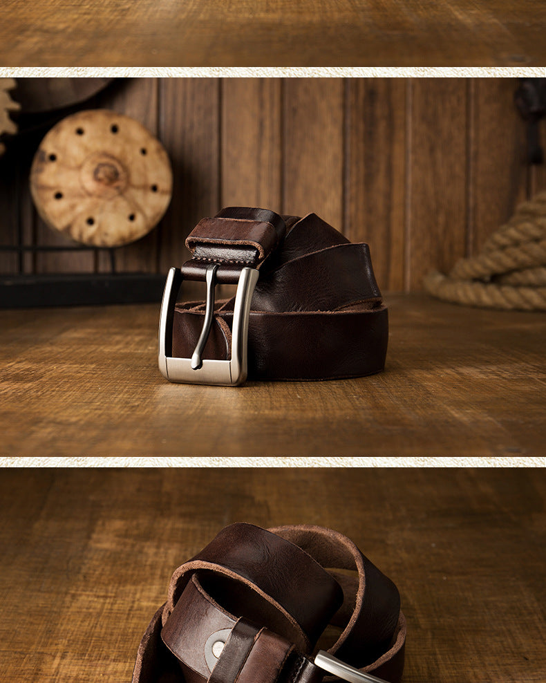 Men's belt handmade original cowhide genuine leather needle buckle simple casual vintage men's belt 