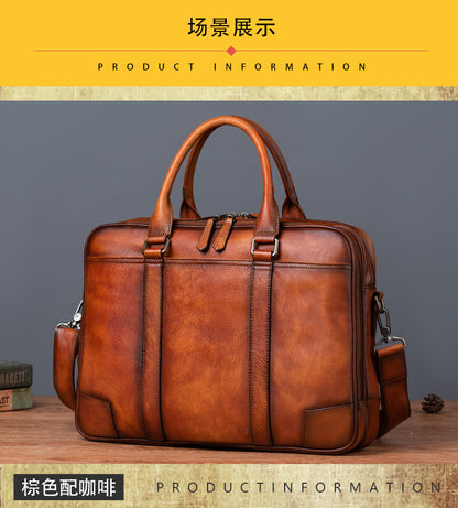 Men's Briefcase Cowhide Genuine Leather Retro Casual Men's Handbag 