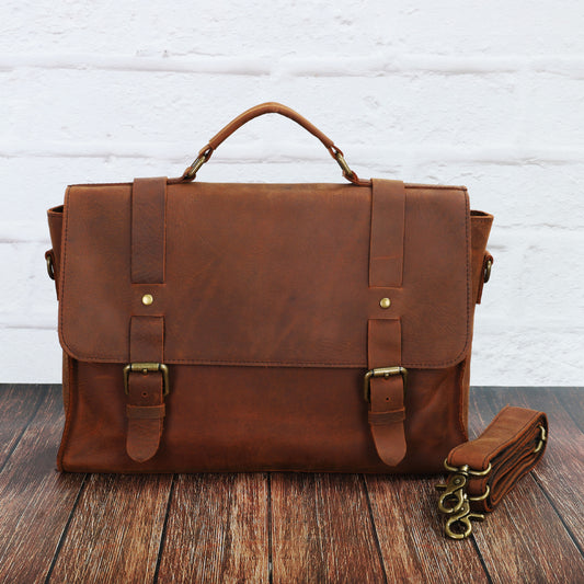 Men's Shoulder Bag Briefcase Retro Cowhide Crazy Horse Commuter Casual Crossbody Bag for Men Computer Bag 