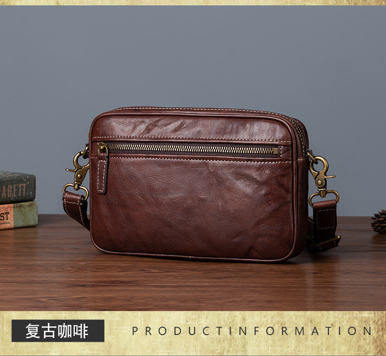 Men's Shoulder Bag Genuine Cowhide Leather Retro Crossbody Bag for Men 