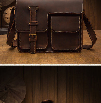 Men's Shoulder Bag Handcrafted Genuine Cowhide Leather Casual Unique Men's Messenger Bag Crossbody Bag 