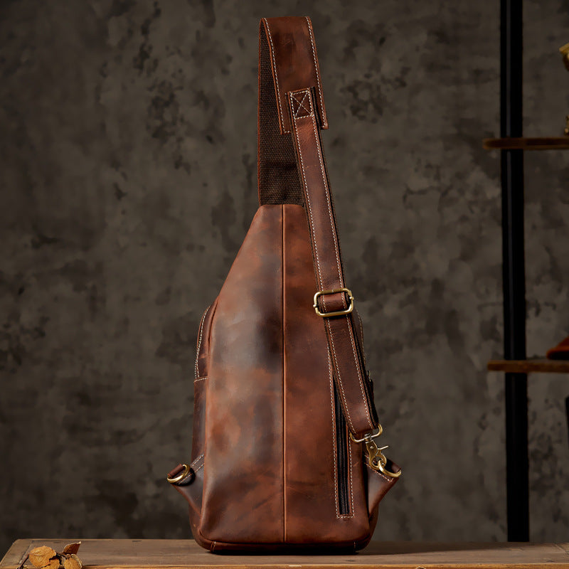 Men's Bust Bag Genuine Cowhide Leather Handmade Vintage Casual Large Capacity Men's Shoulder Bag Crossbody Bag 