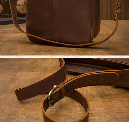 Men's Shoulder Bag Genuine Cow Leather Crazy Horse Handmade Unique Korean Fashion Casual Crossbody Bag 