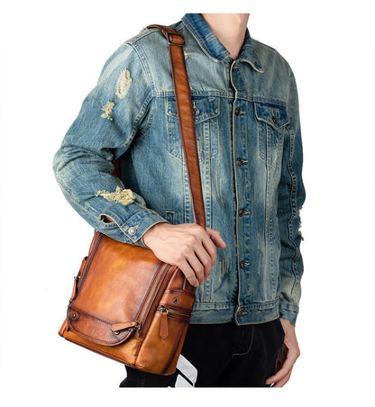 Men's Shoulder Bag Genuine Cowhide Leather Retro Casual Crossbody Bag for Men 