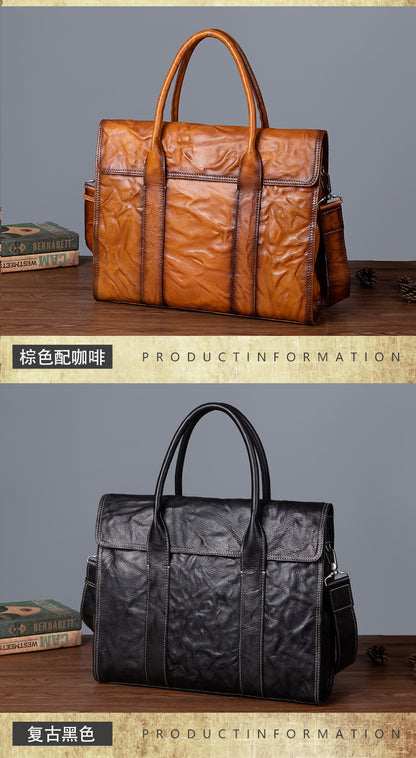 Men's Briefcase Genuine Cowhide Leather Casual Bag Travel Bag for Men 