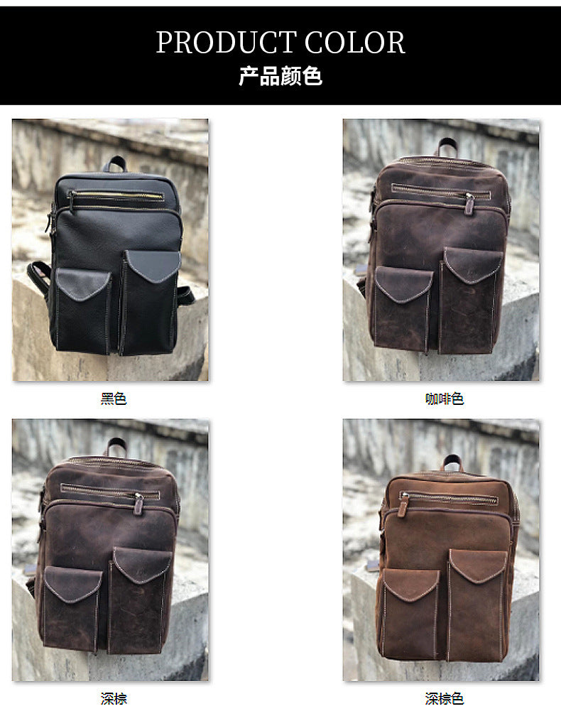 Men's backpack cowhide genuine leather retro fashion Korean fashion casual business handbag computer bag outdoor men's travel bag 