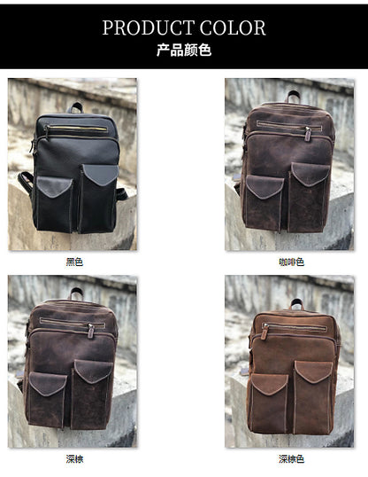 Men's backpack cowhide genuine leather retro fashion Korean fashion casual business handbag computer bag outdoor men's travel bag 