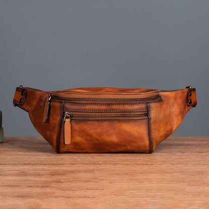 Men's Waist Pouch Cowhide Genuine Leather Retro Casual Men Bag 