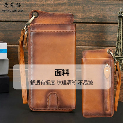 Men's long wallet Cowhide zipper Card holder Large capacity clutch bag Men's wallet 