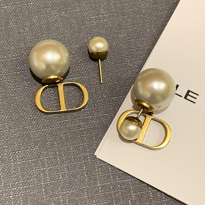 D Earrings French Retro Large Pearl Earrings Women Luxury Luxury Earrings