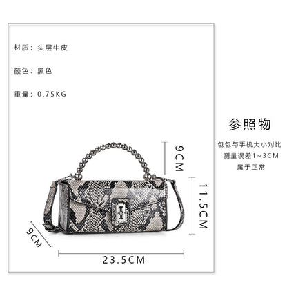 Genuine leather python pattern women's bag trend square bag pearl handbag retro shoulder bag. Pochette